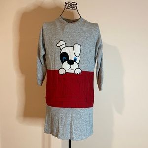 Puppy Dog Grey Sweater Dress Small